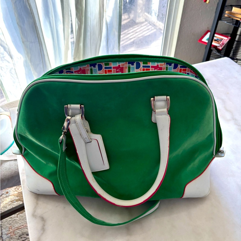 DVF Leather Canvas Satchel Boarding Bag Carry On Luggage Large